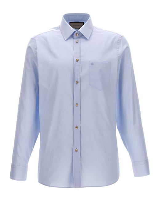 Gucci Blue Double G Embroidery Shirt for men