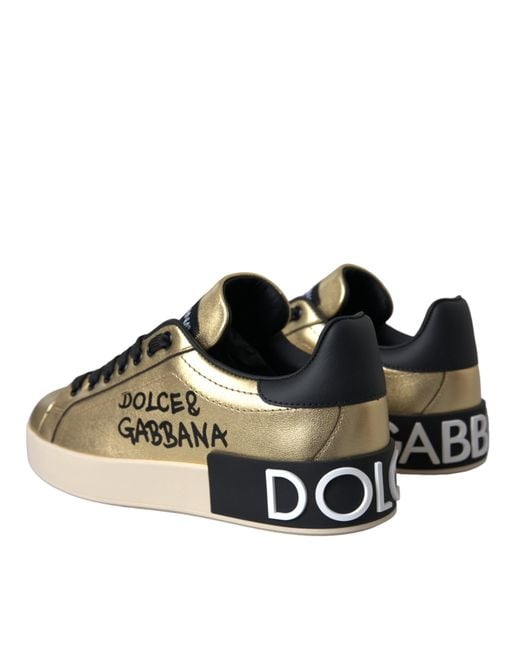 Dolce & Gabbana Black Portofino Calf Leather Sneakers Shoes