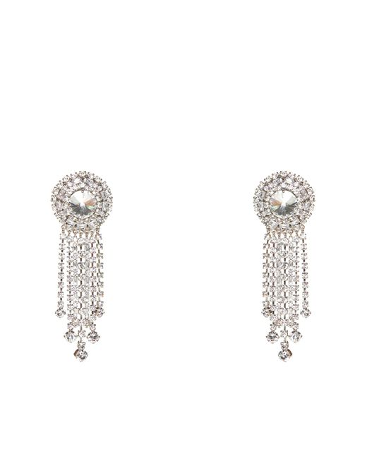 Alessandra Rich White Crystal Fringed Round Earrings