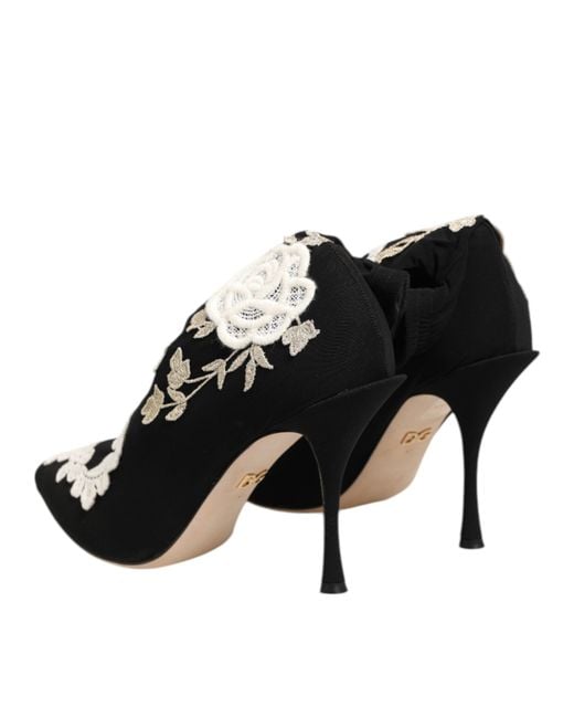 Dolce & Gabbana Black Embroidered Jersey Stiletto Boots Shoes Viscose Elastane