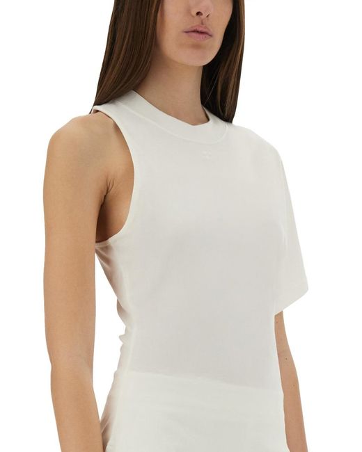 Courreges White One-Shoulder T-Shirt Scuba Cotton T-Shirts