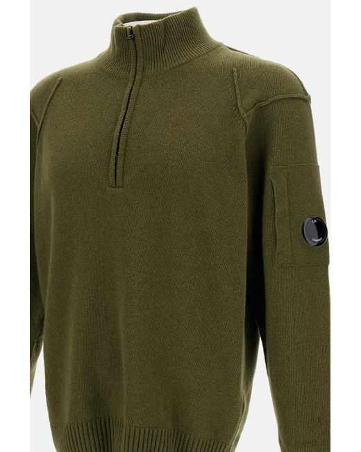 C P Company Green Polo Shirt With Lamb Wool Collar for men