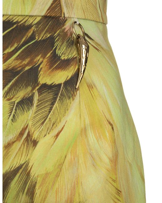 Roberto Cavalli Yellow Mini Skirt With Plumage Print