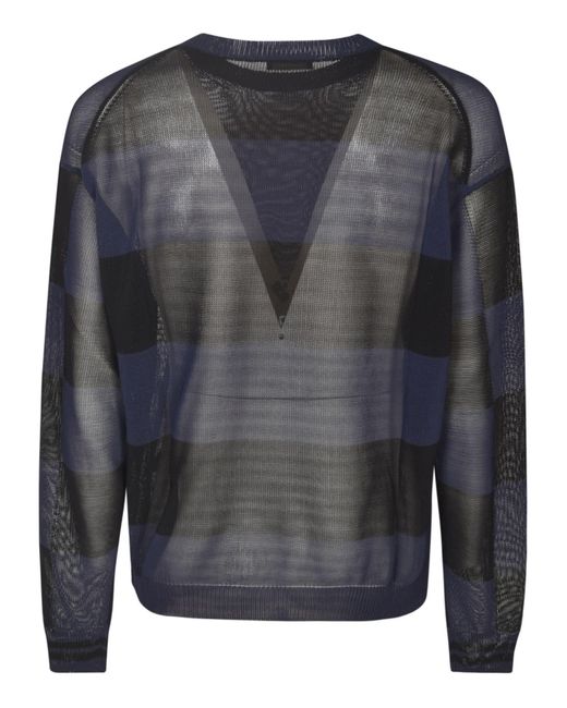 Roberto Collina Gray Stripe Pattern Ribbed Sweatshirt for men