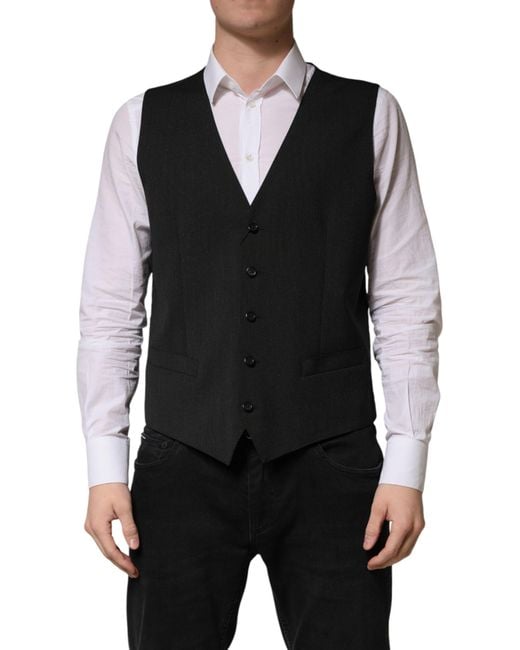 Dolce & Gabbana Black Wool Dress Formal Waistcoat Vest Virgin for men