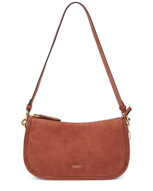 COACH Brown Shoulder Bag Suede Calfskin Handbags