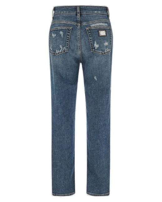 Dolce & Gabbana Blue Distressed Straight Leg Cropped Jeans