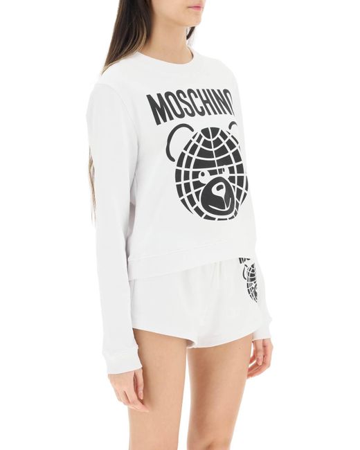 Moschino White Cropped Sweatshirt With Teddy Print