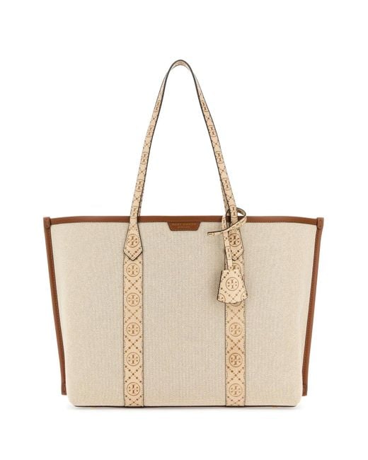Tory Burch Natural Ivory Canvas Perry Shopping Bag