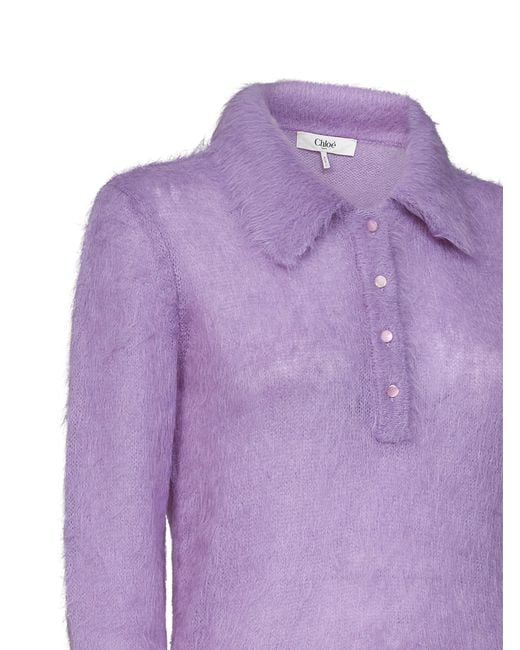 Chloé Purple Alpaca-Blend Knit Polo Knitwear