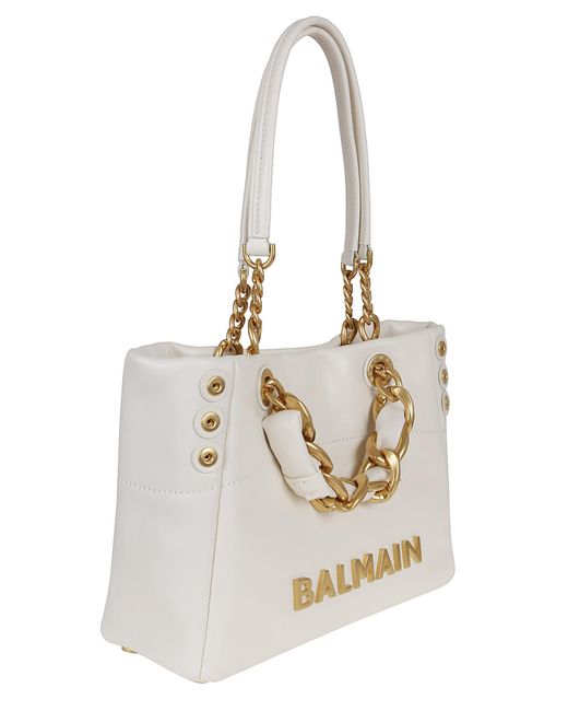 Balmain White 1945 Soft Cabas Small-Crinkled Leather