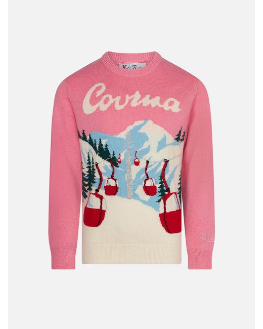 Mc2 Saint Barth Pink Girl Crewneck Sweater With Courmayeur Postcard