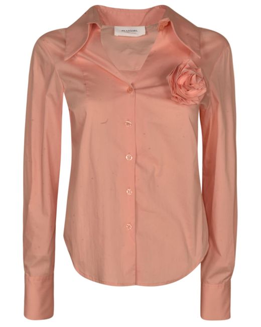 Blugirl Blumarine Pink Rose Applique Round Hem Shirt