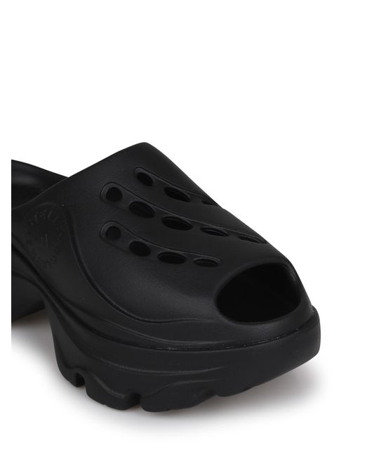 Adidas By Stella McCartney Black Logo-Embossed Perforated Clogs