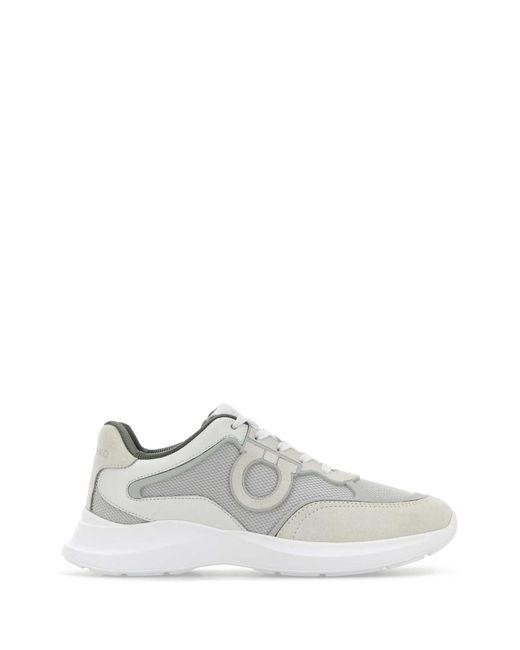 Ferragamo White Salvatore Leather And Mesh Bay Sneakers for men