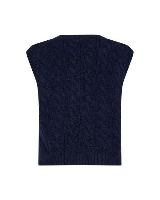 Polo Ralph Lauren Blue Vest Cable-Knit Wool-Cashmere Knitwear