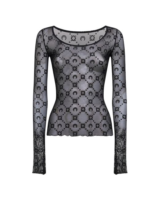 MARINE SERRE Black Top Monogram Mesh Polyamide Knitwear