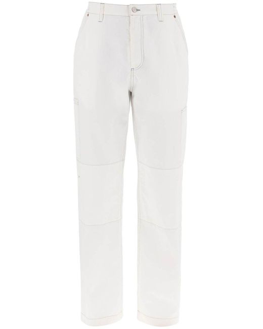 MM6 by Maison Martin Margiela White Wide Cotton Canvas Trousers For Or for men