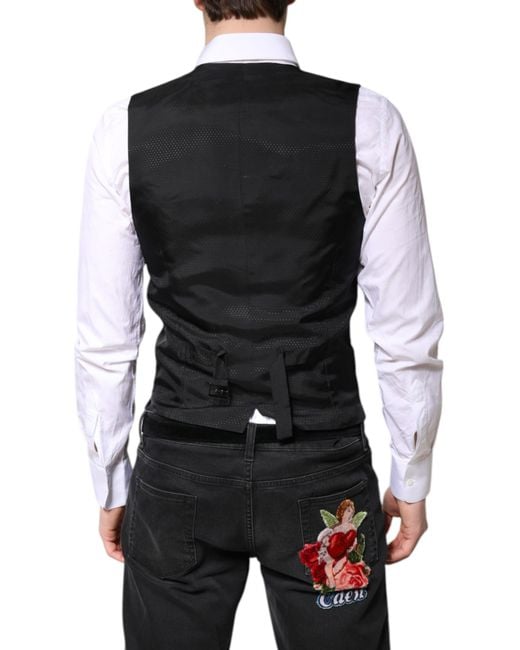 Dolce & Gabbana Black Wool Waistcoat Dress Formal Vest for men