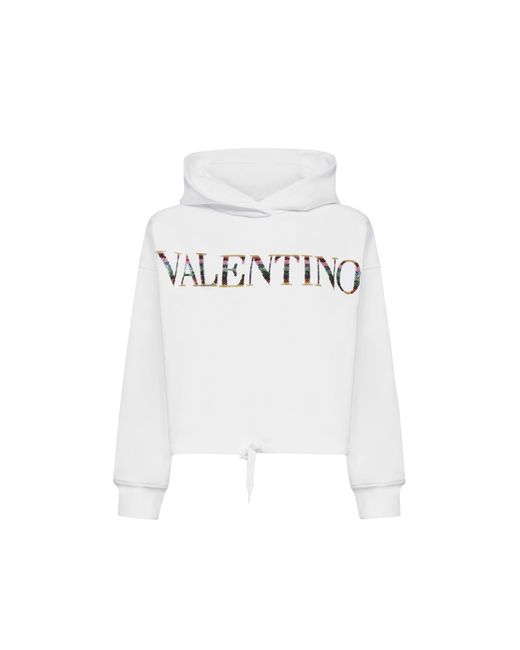 Valentino White Cotton Logo Sweatshirt