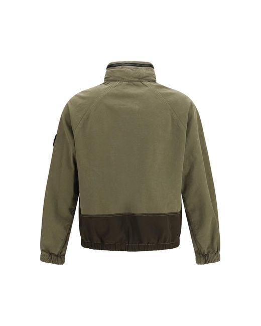Stone Island Green Outwear Jacket With Pockets And Zipper Details Cotton Shirt for men