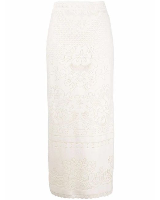 Valentino White High-Waisted Heavy Lace Skirt