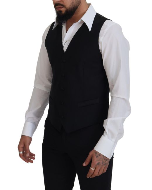 Dolce & Gabbana Black Virgin Wool Waistcoat Formal Dress Vest for men