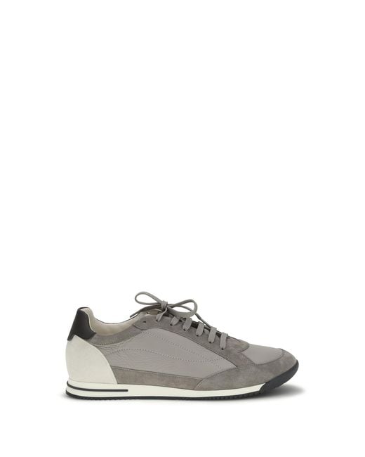 Brunello Cucinelli White Deer And Suede Sneakers for men