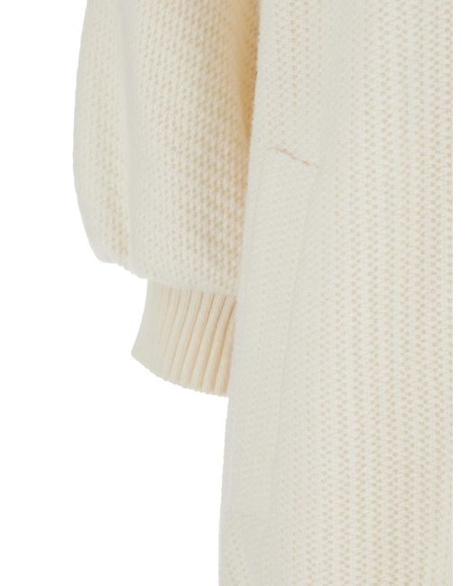Max Mara White Crewneck Knit Jacket With Logo Patch Virgin Wool Coat