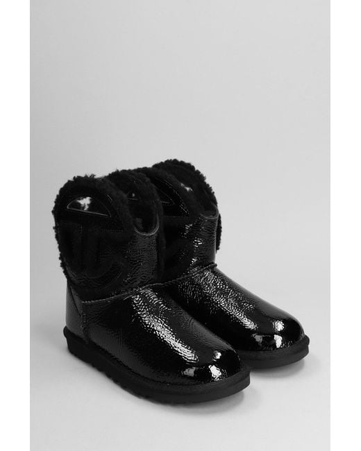 UGG Logo Mini Crinkle Low Heels Ankle Boots In Black Leather | Lyst