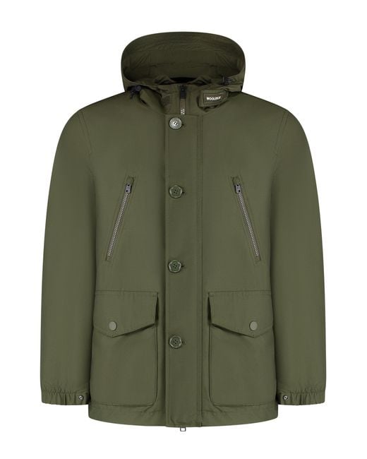 Woolrich Green Light Ramar Hooded Parka Cotton Parkas for men