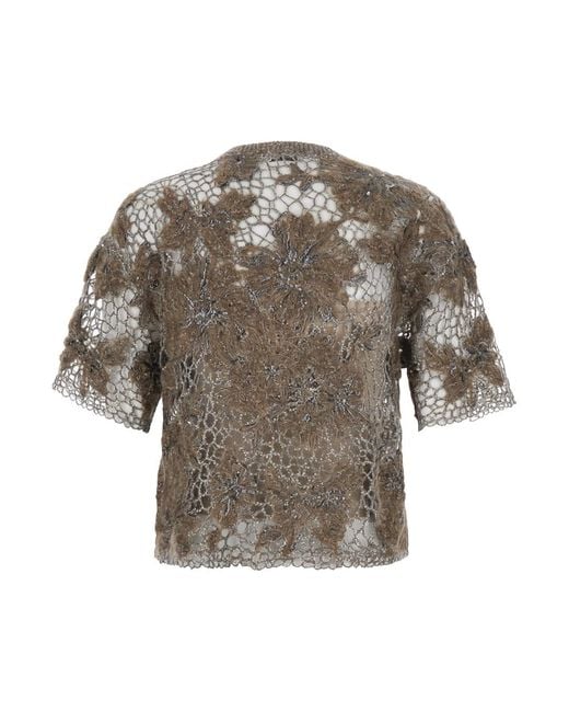 Brunello Cucinelli Gray Crew Neck T-Shirt With Deconstructed Shoulders Virgin Wool T-Shirts & Jerseys