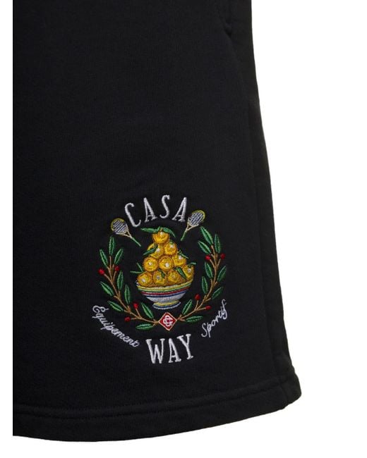 Casablancabrand Black Track Shorts With Casa Way Embroidered Logo for men