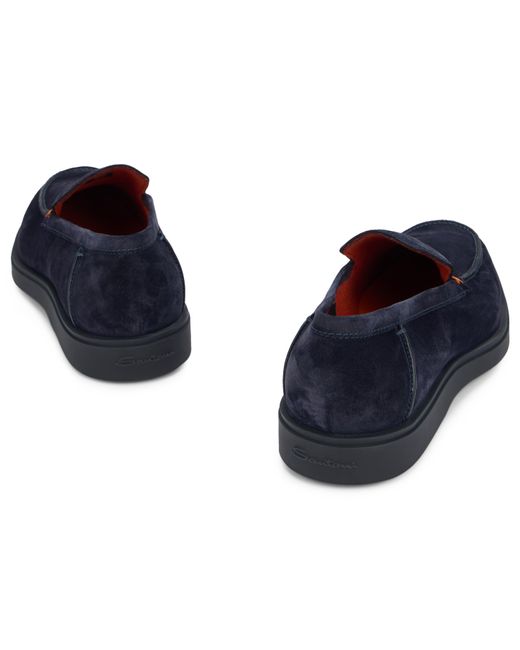 Santoni Blue Loafers Suede Calfskin for men