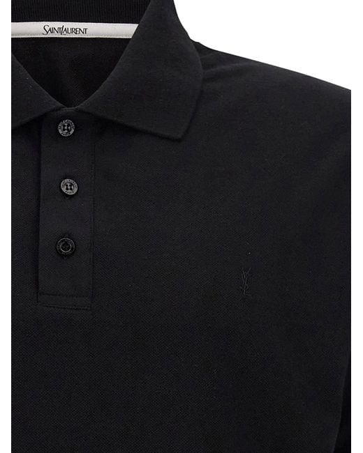 Saint Laurent Black Logo Embroidery Shirt Polo for men