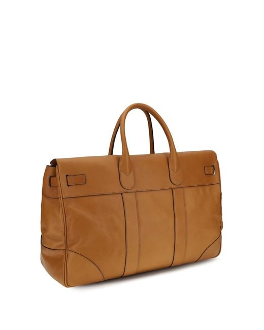 Brunello Cucinelli Brown Leather Travel Bag With Logo Calf Bos Taurus for men