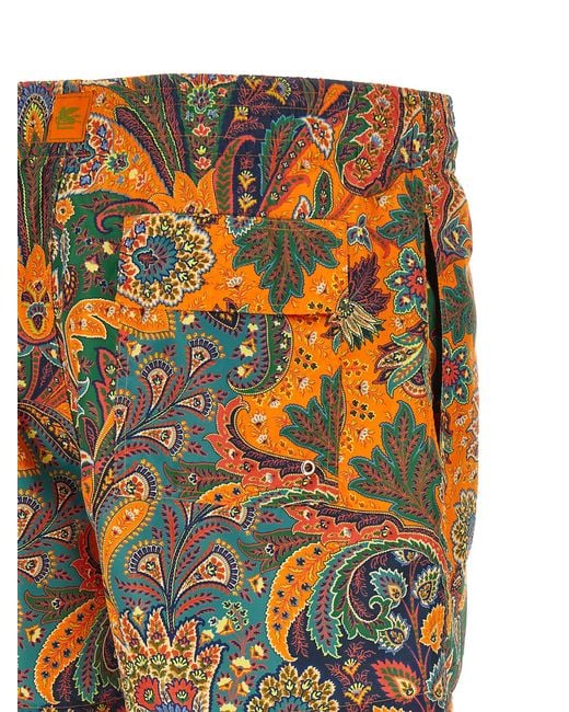 Etro Orange Paisley Floral Swimsuit for men