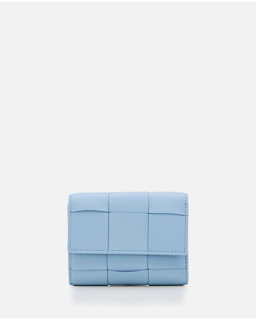 Bottega Veneta Blue Tri-Fold Leather Wallet
