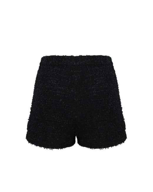 Elisabetta Franchi Black Tweed Shorts With Logo Chain