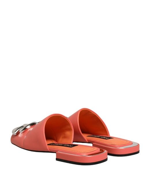 Dolce & Gabbana Red Dg Logo Leather Flats Sandals Shoes Lamb