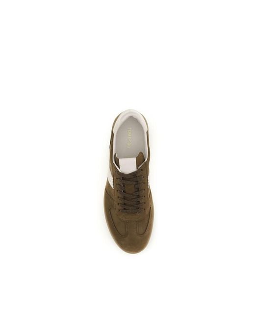 Tom Ford Natural Brown Calf Leather Bos Taurus Low Top Sneakers for men