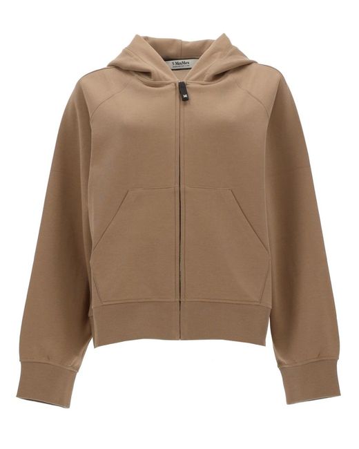 Max Mara Brown S Max Mara Zip-Front Hoodie Sweatshirt With Drawstring Hood