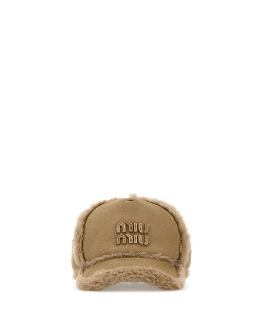 Miu Miu Natural Shearling Baseball Cap