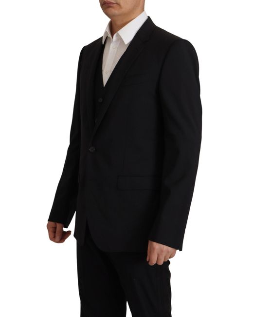 Dolce & Gabbana Black Jacket Vest 2 Piece Martini Blazer Virgin Wool Clothing for men