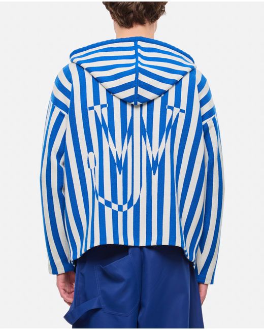 J.W. Anderson Blue Striped Zipped Anchor Hoodie for men