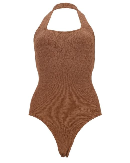 Hunza G Brown One-Piece Swimsuit Sandy Polyamide Elastane Swim Shorts