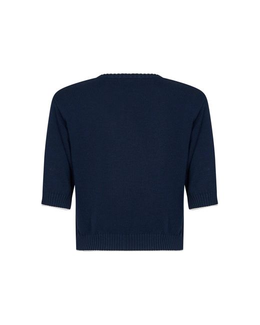 Weekend by Maxmara Blue Embroidered Knit Top Cotton