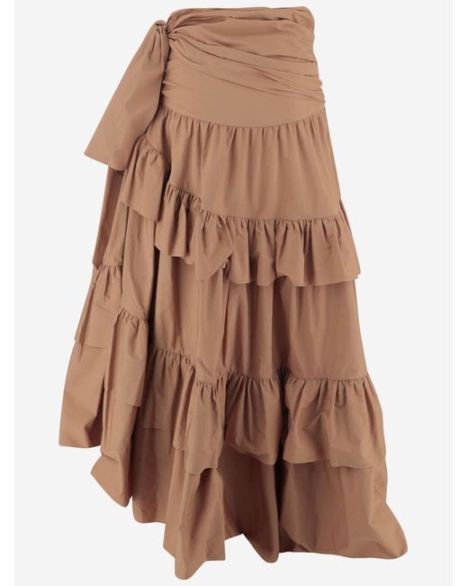 Chloé Brown Skirt Ruffled Cotton Poplin