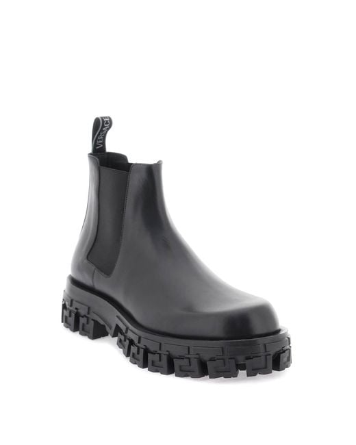 Versace Black 'greca Portico' Chelsea Boots for men