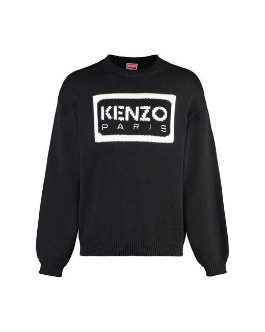 KENZO Black Cotton Blend Crew-Neck Sweater for men